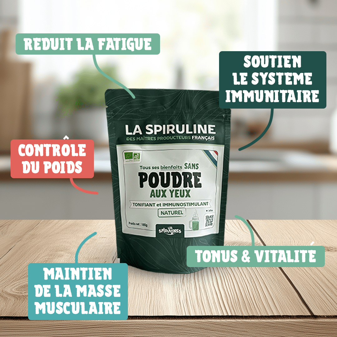 Spiruline bio en poudre, cure de 2 mois