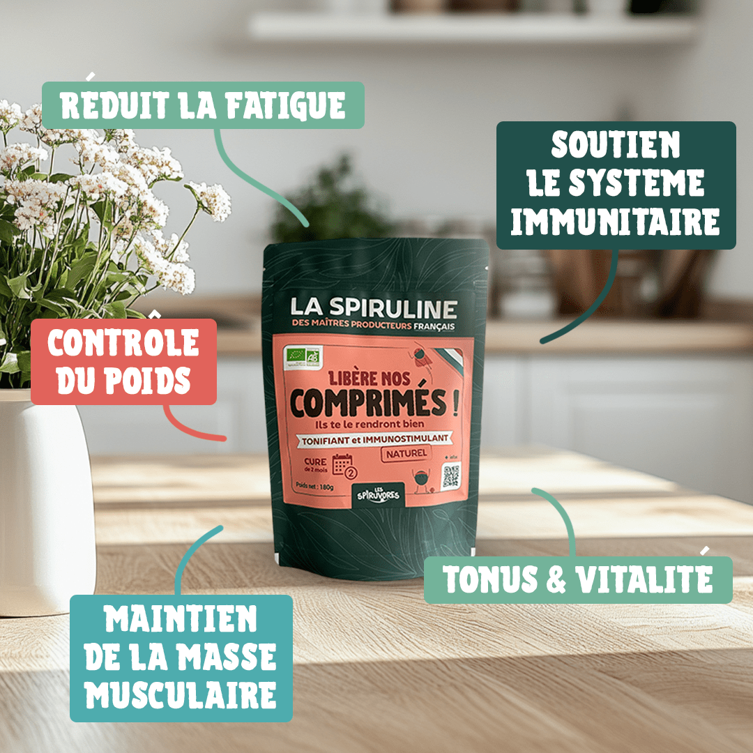 Spiruline bio en comprimés, cure 2 mois